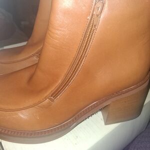 Tan Side-Zip Block Heel Ankle Boots